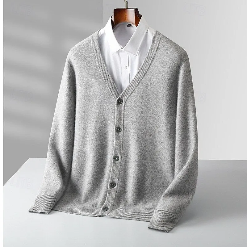 100% Merino Wool V Neck Knitwear Cardigan Sweater