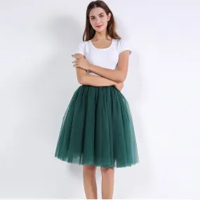 5 Layers 60cm Princess Midi Tulle Skirt Pleated Dance Tutu Skirts Womens Lolita Petticoat Jupe Saia faldas Denim Party Skirts