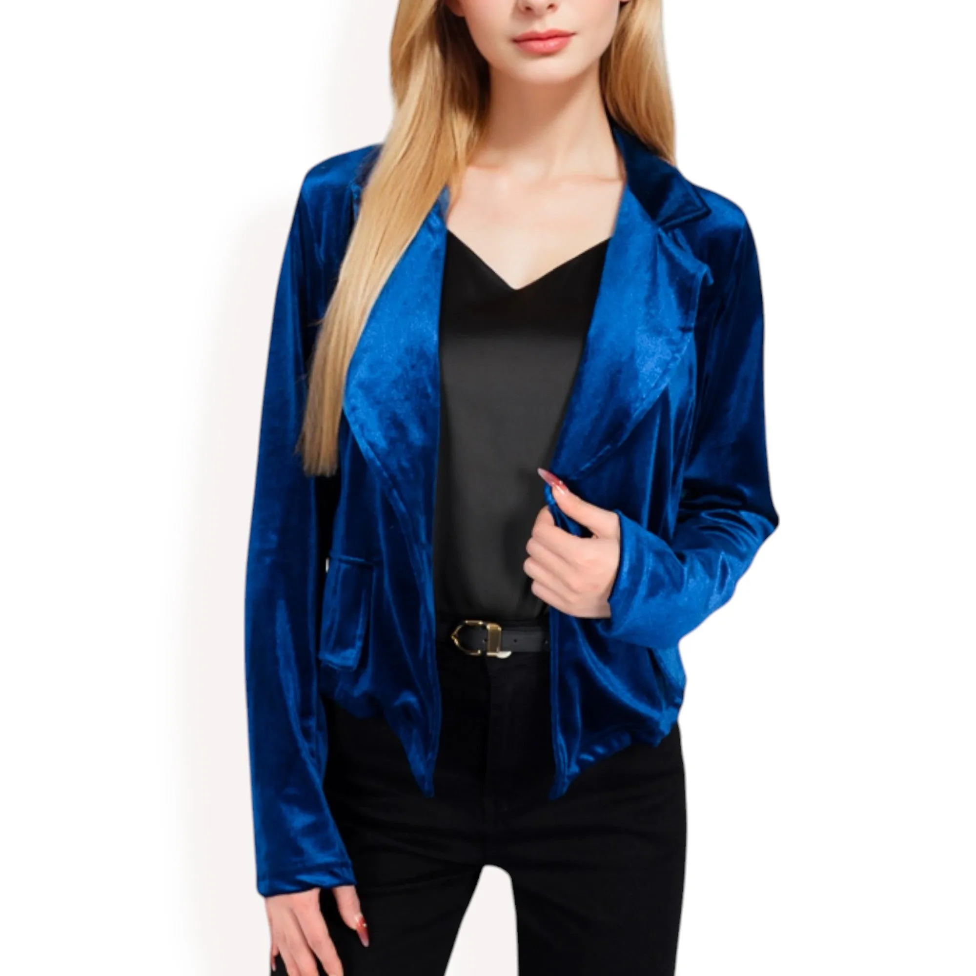 Anna-Kaci Women's Velvet Blazer with Single Button Closure