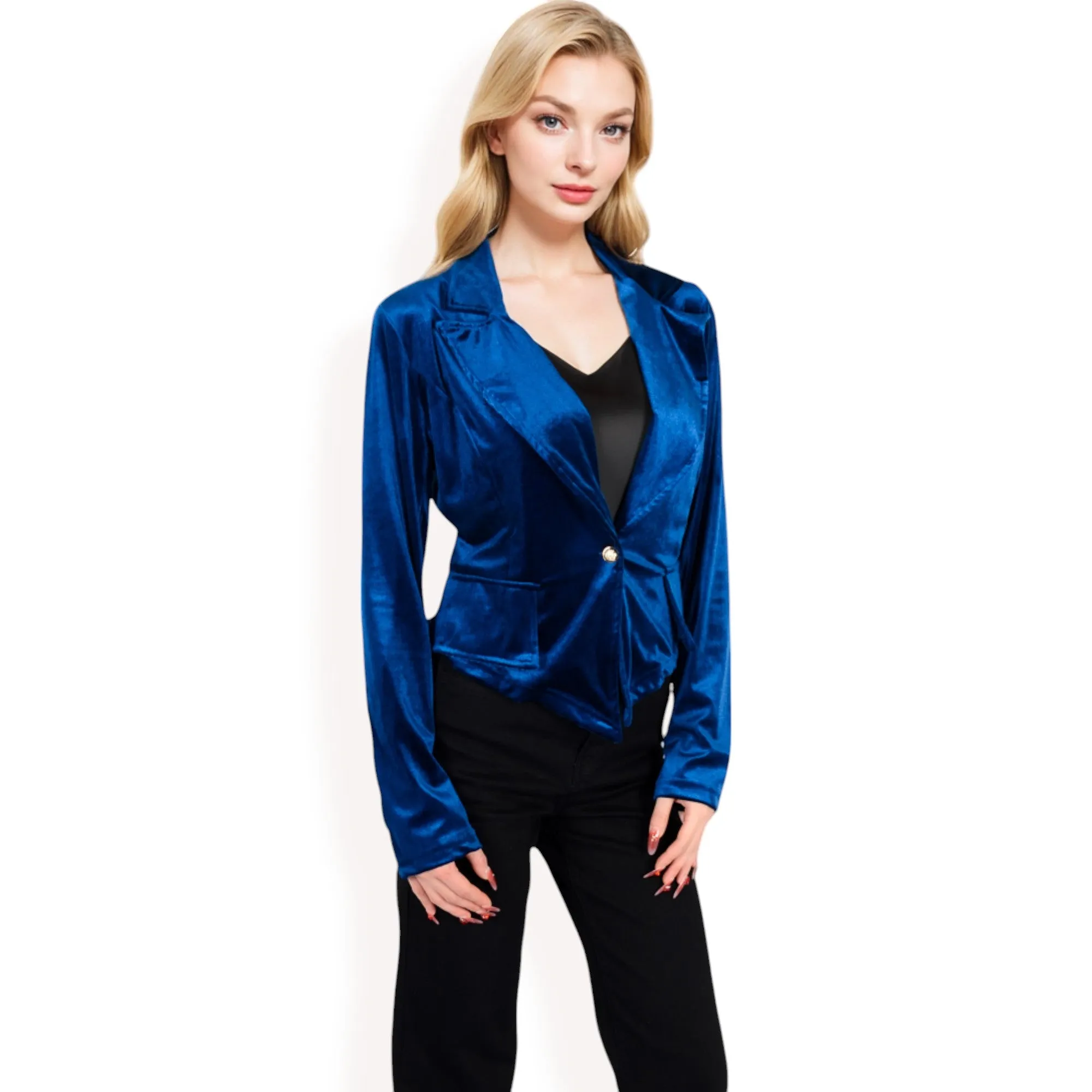 Anna-Kaci Women's Velvet Blazer with Single Button Closure