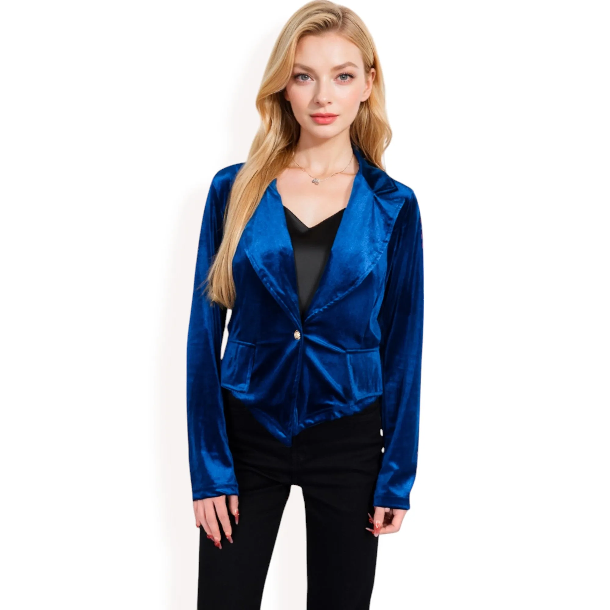 Anna-Kaci Women's Velvet Blazer with Single Button Closure