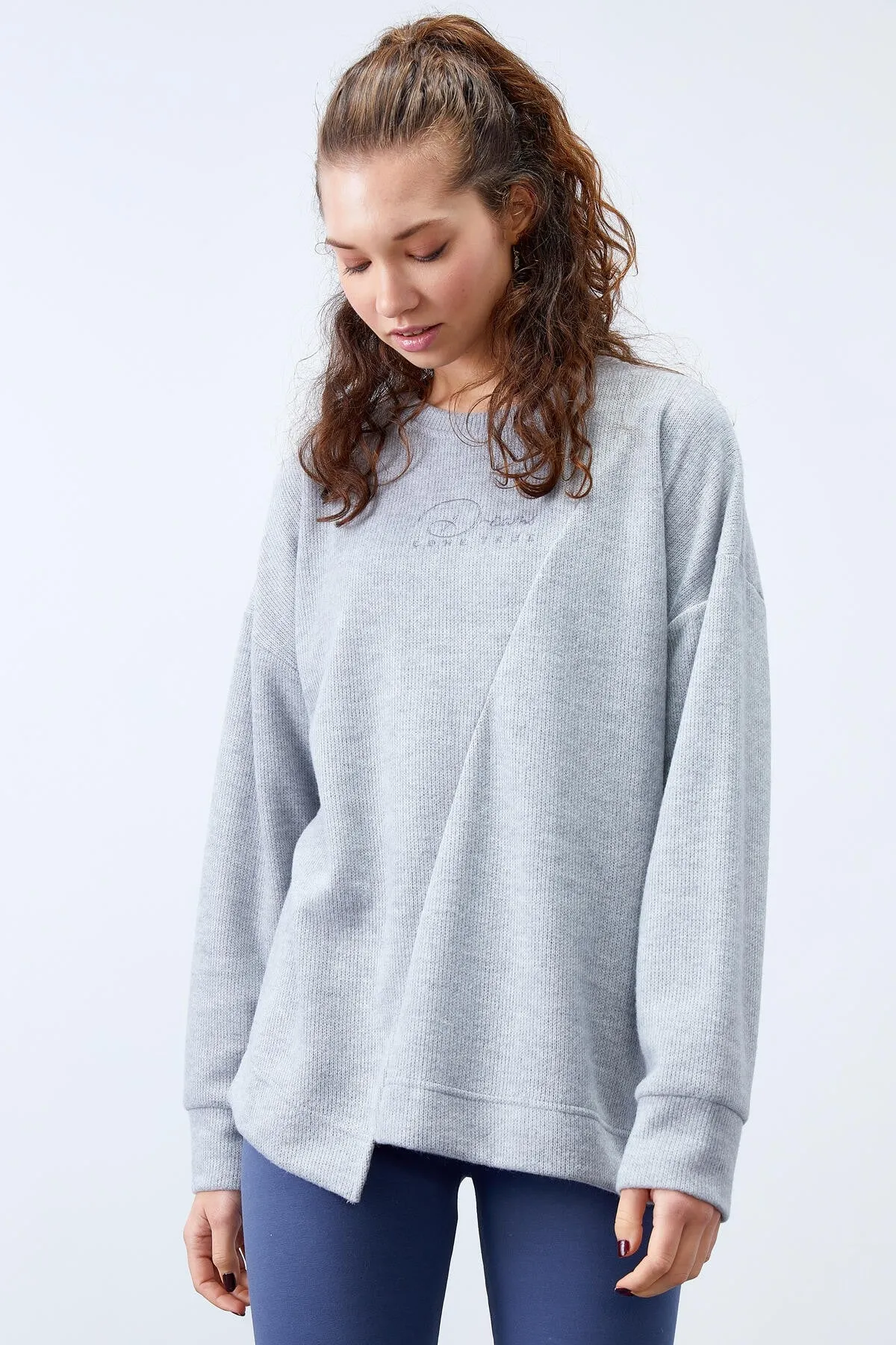 asimetrik kesim o yaka selanik kadin oversize sweatshirt - 97191