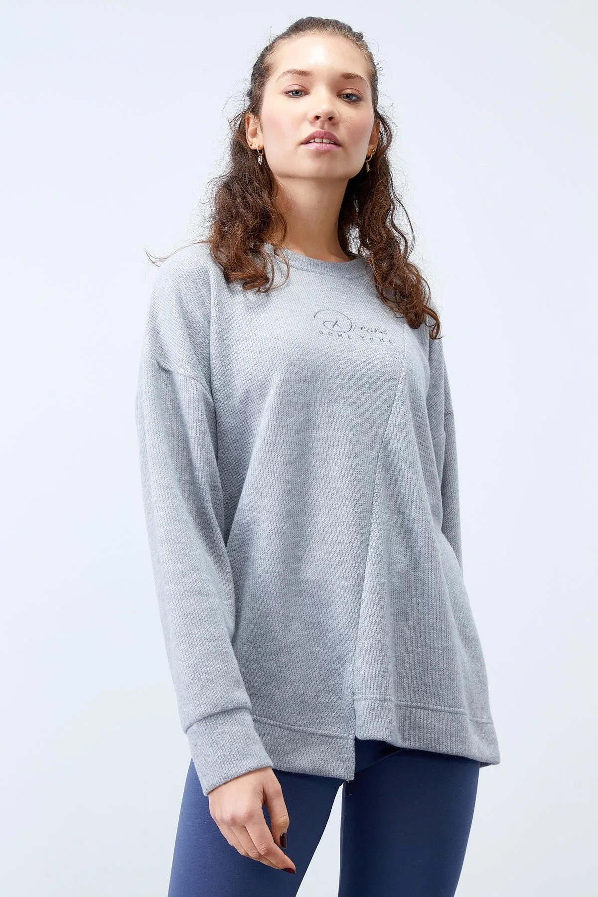 asimetrik kesim o yaka selanik kadin oversize sweatshirt - 97191