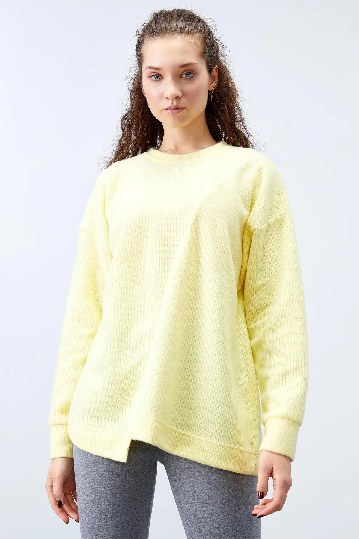 asimetrik kesim o yaka selanik kadin oversize sweatshirt - 97191