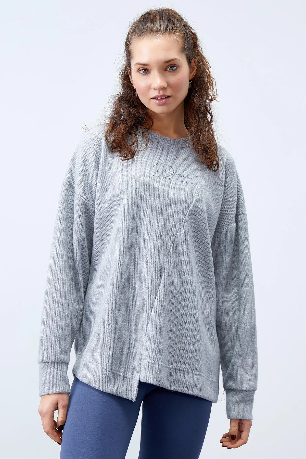 asimetrik kesim o yaka selanik kadin oversize sweatshirt - 97191