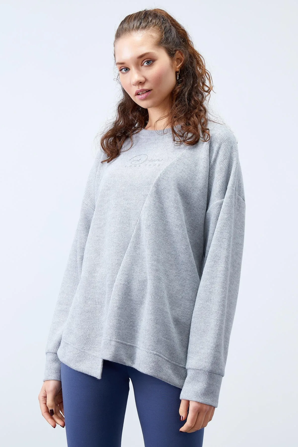 asimetrik kesim o yaka selanik kadin oversize sweatshirt - 97191