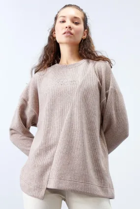 asimetrik kesim o yaka selanik kadin oversize sweatshirt - 97191