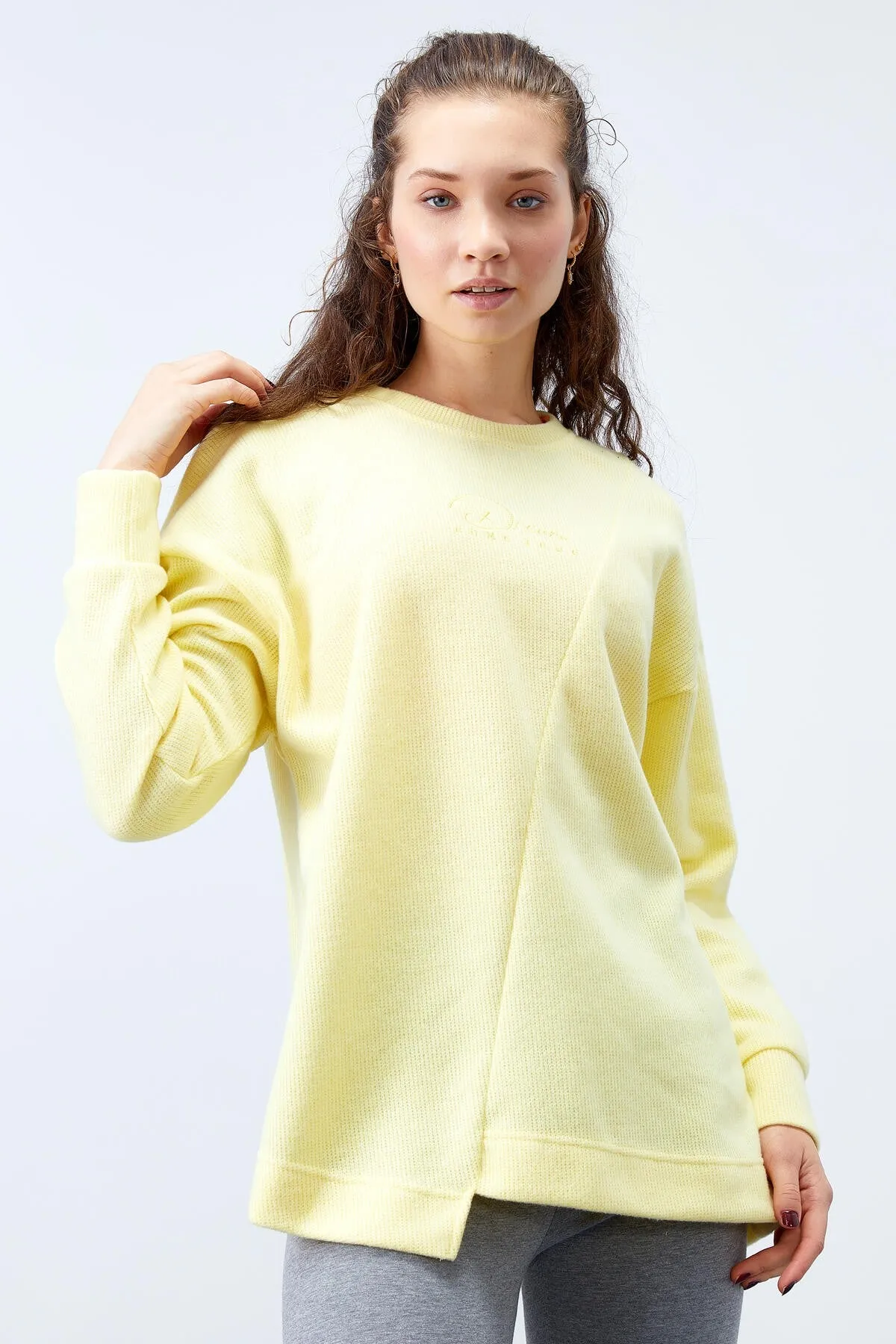 asimetrik kesim o yaka selanik kadin oversize sweatshirt - 97191