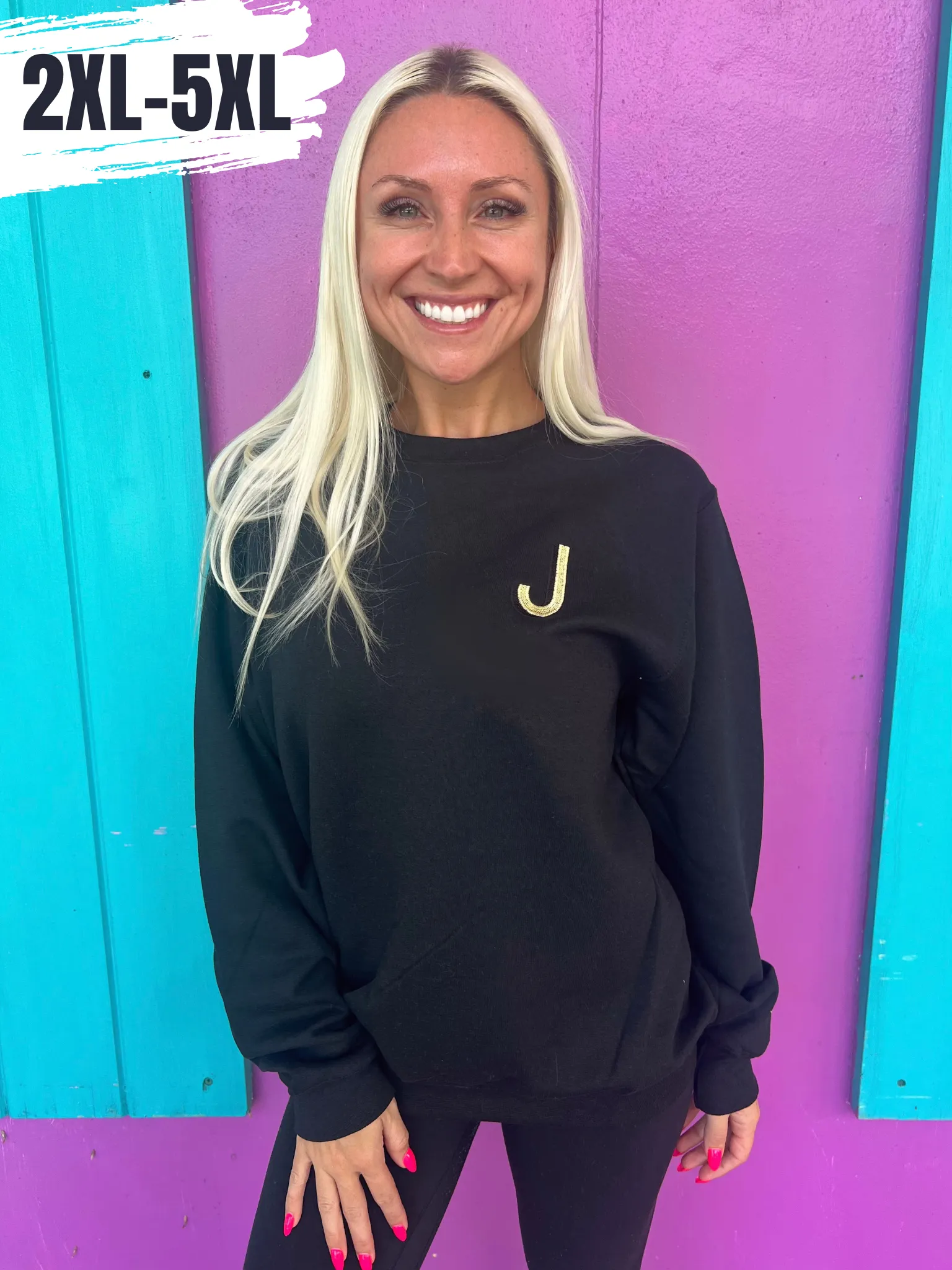 Black Embroidered Initial Sweatshirt (2XL-5XL)