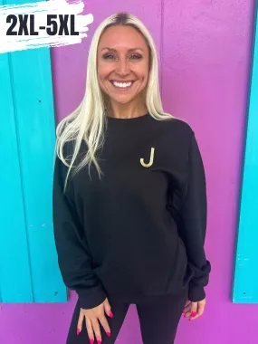 Black Embroidered Initial Sweatshirt (2XL-5XL)