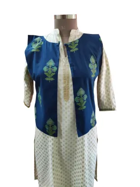 Blue Cotton Block Printed Ethnic Jacket ACJ17