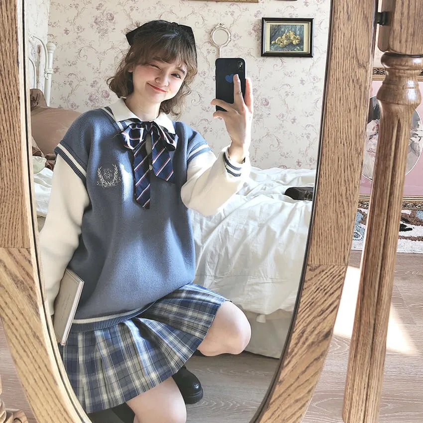 Blue JK vintage plaid uniform skirt