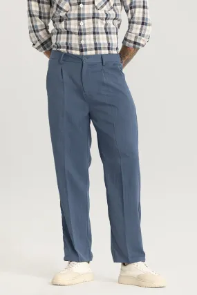 Blue Plain Relaxed Fit Trousers