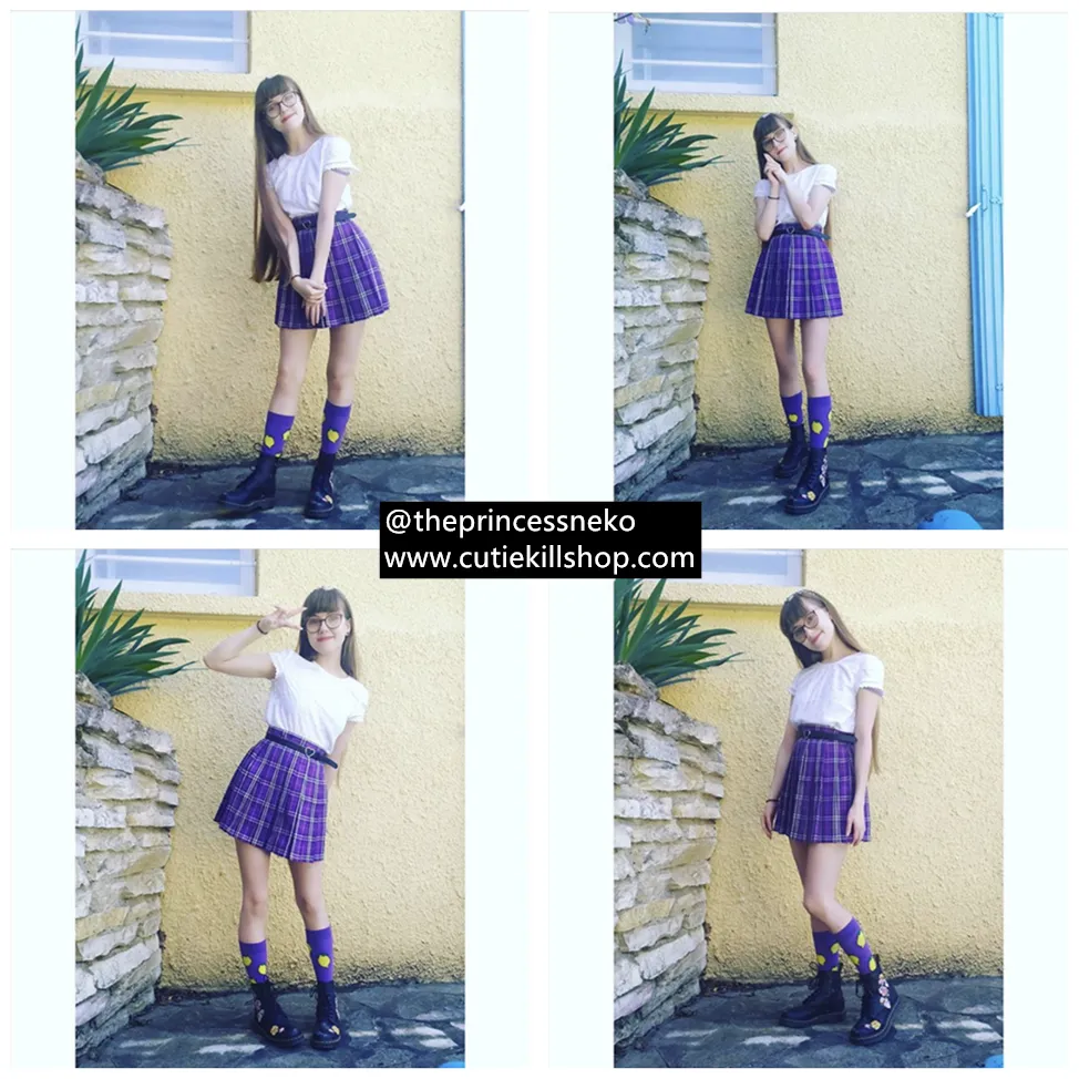 Blue Purple JK vintage plaid seifuku uniform skirt