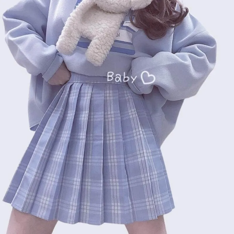 Blue Purple JK vintage plaid seifuku uniform skirt