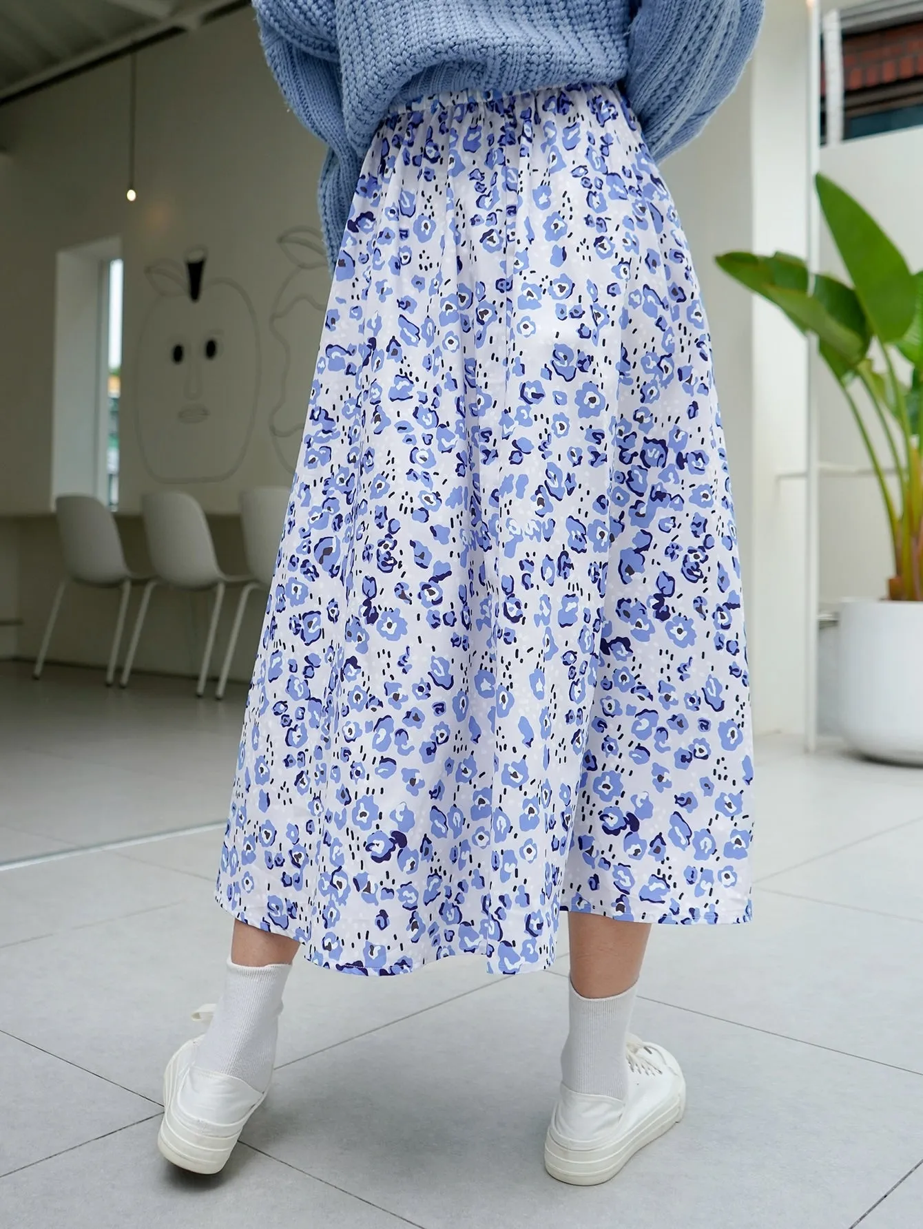 Casual All Over Print Natural Long Women Skirt