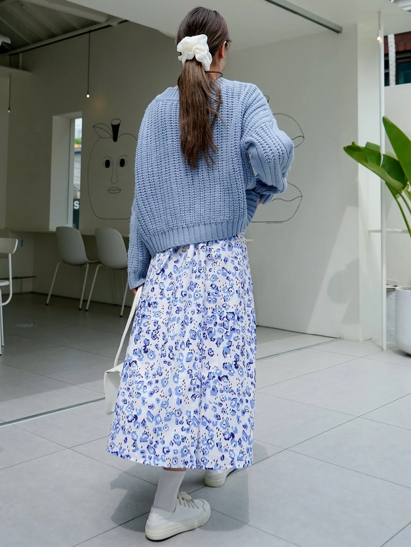 Casual All Over Print Natural Long Women Skirt