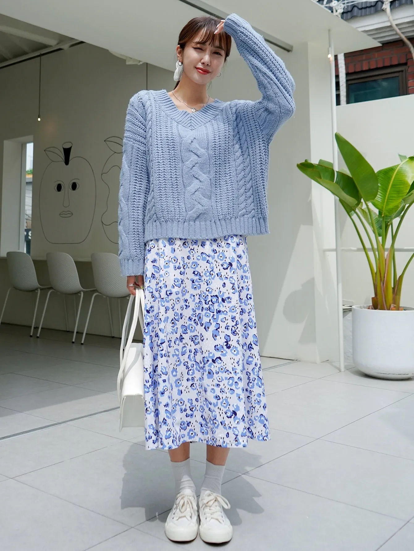 Casual All Over Print Natural Long Women Skirt