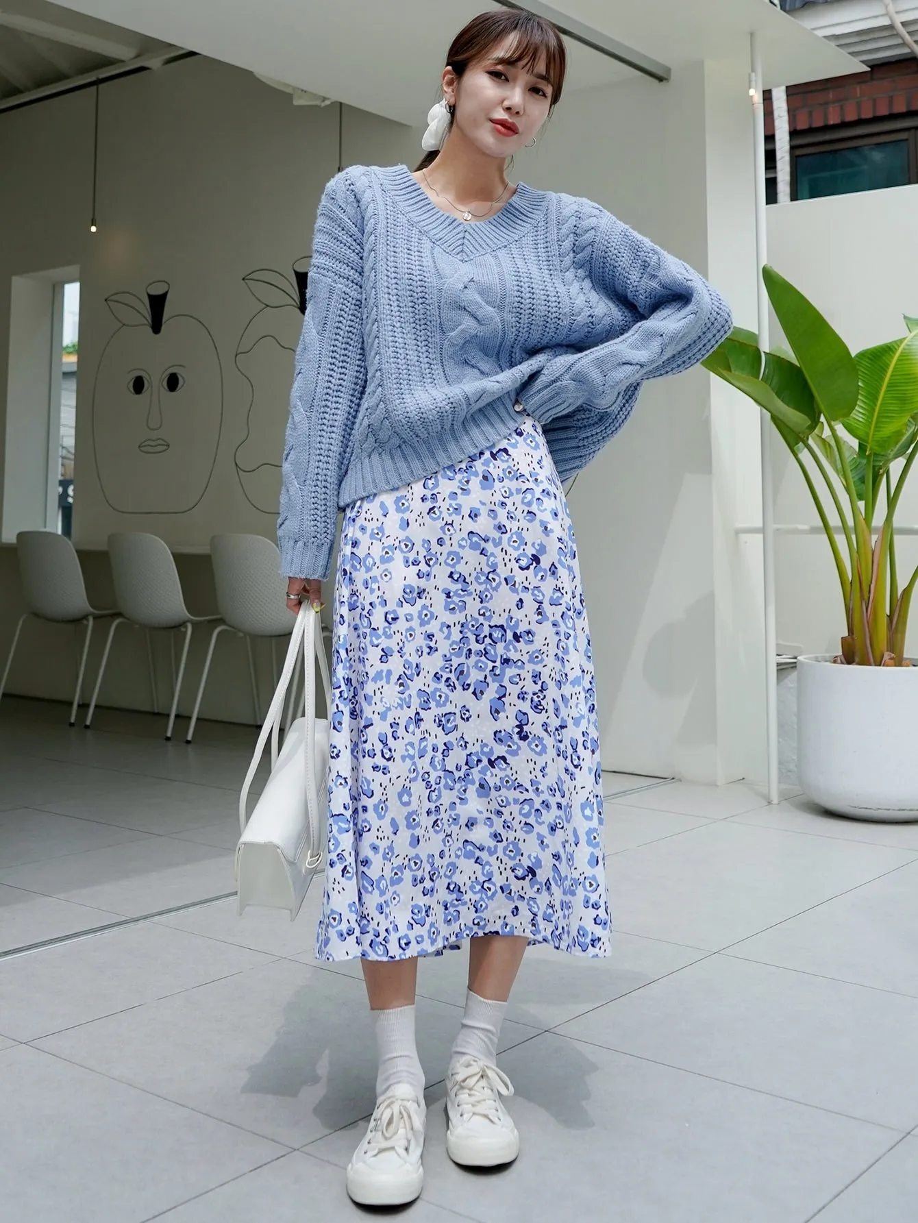 Casual All Over Print Natural Long Women Skirt