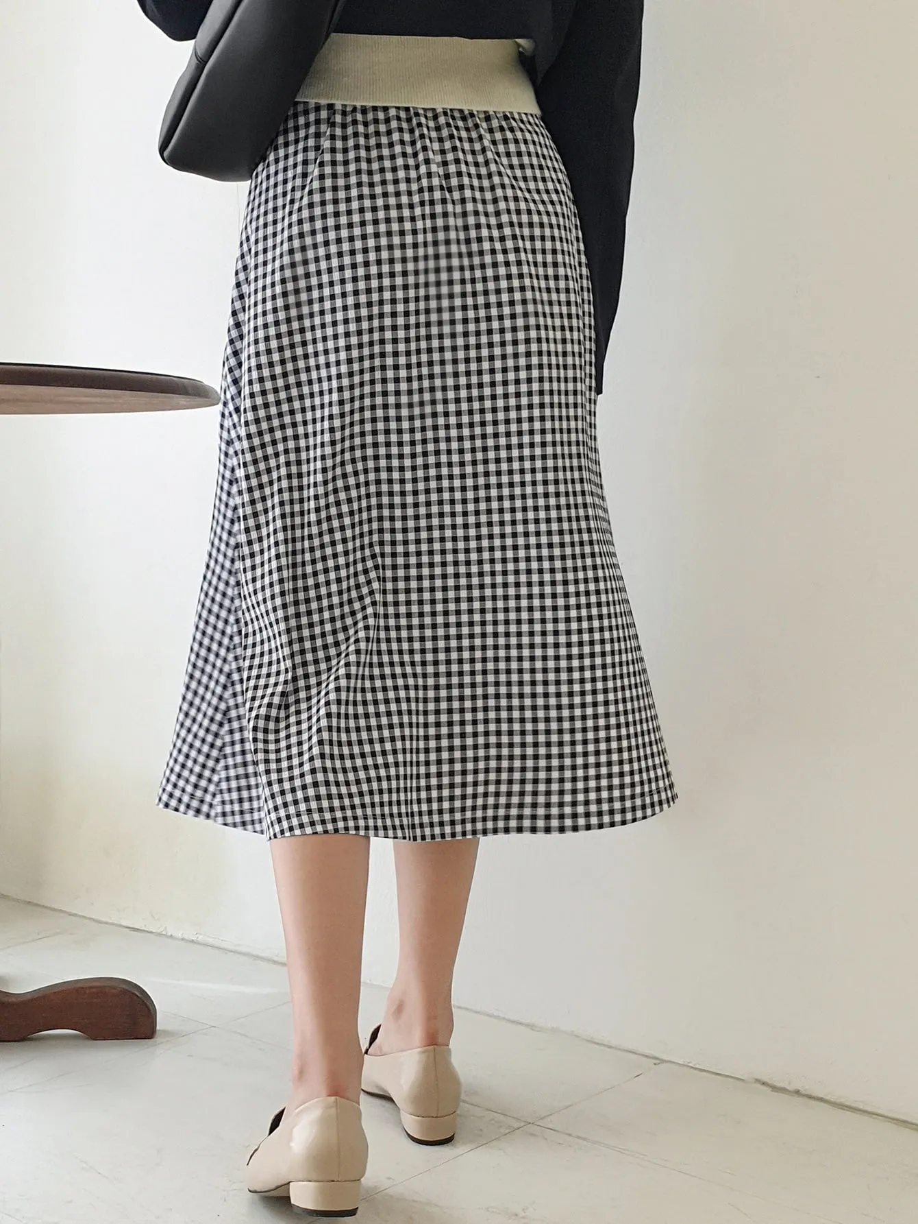 Casual Gingham High Waist Midi Women Skirt