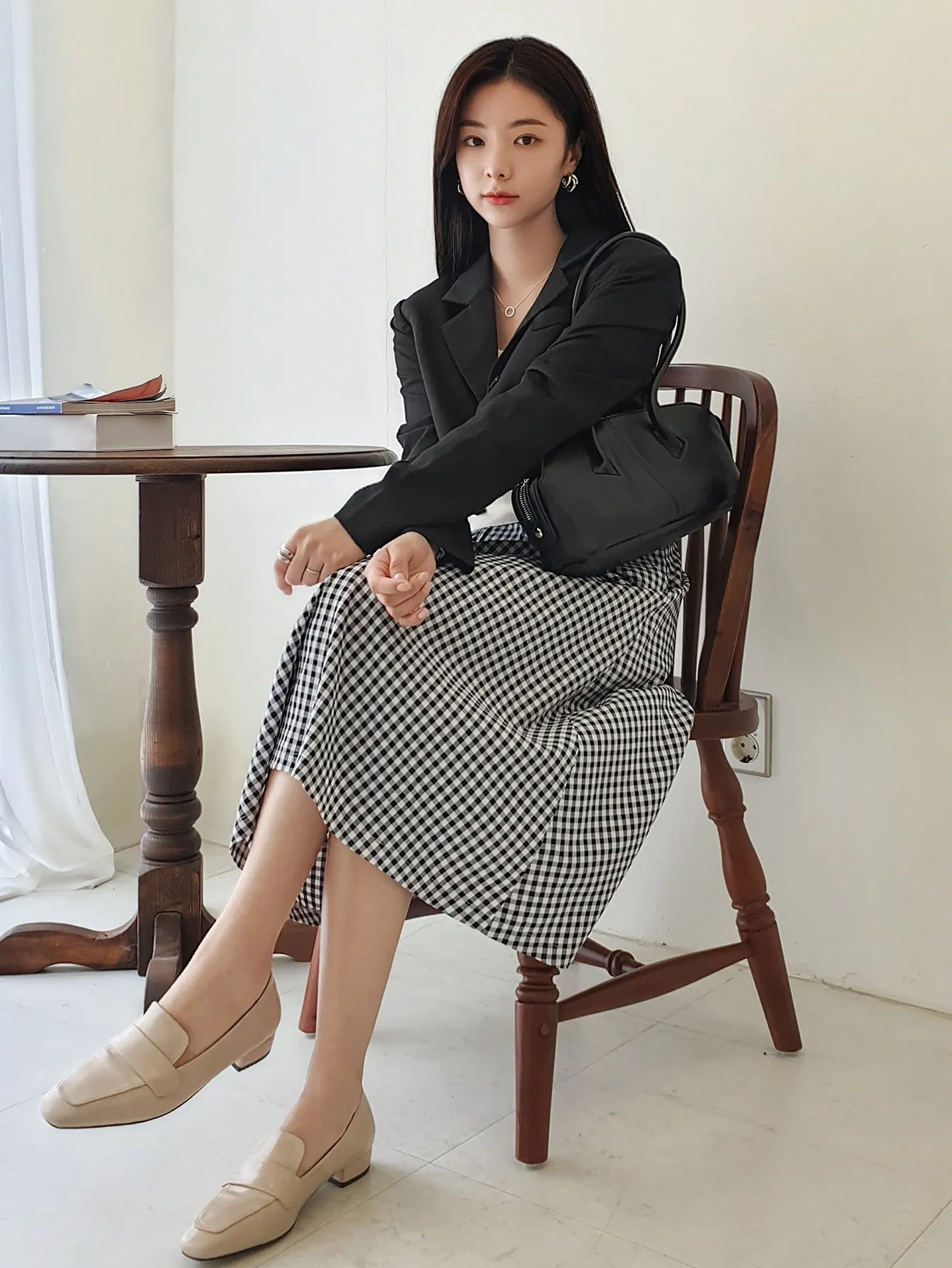 Casual Gingham High Waist Midi Women Skirt