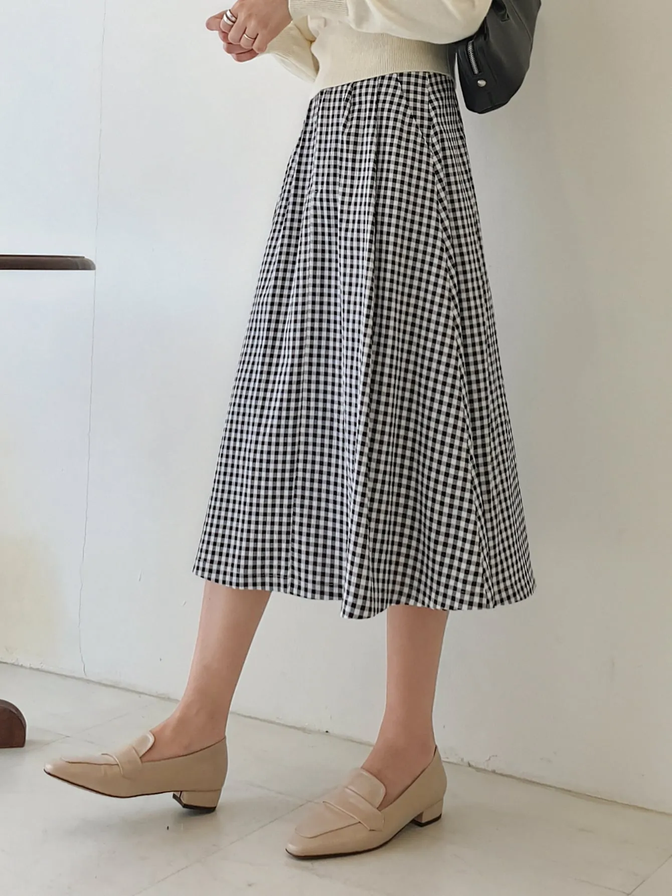 Casual Gingham High Waist Midi Women Skirt