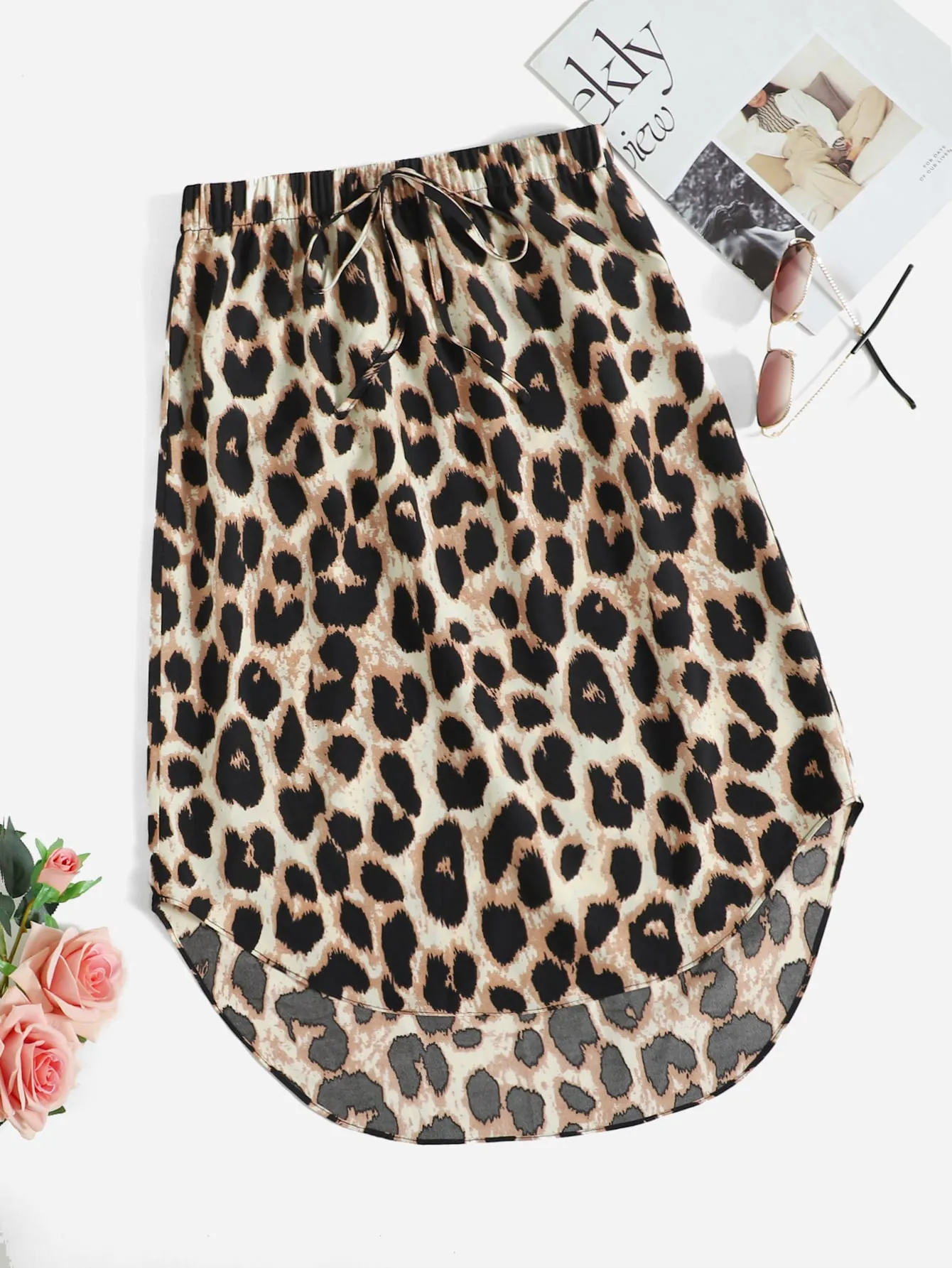 Casual Leopard High Low Natural Knee Length Women Skirt