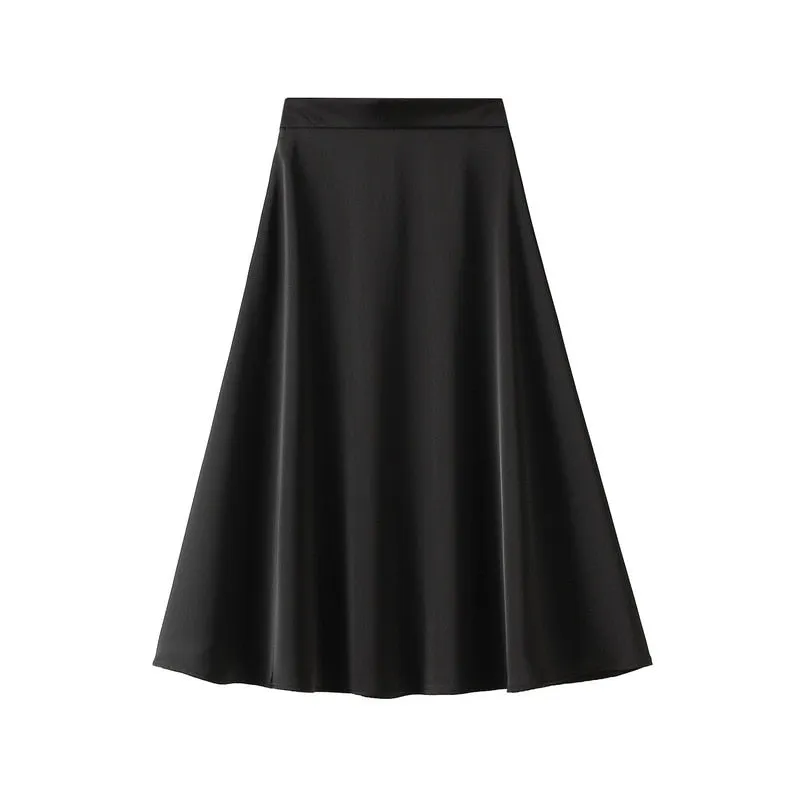 Casual Loose A-line Satin Silk Smooth High Waist A-line Maxi Skirt