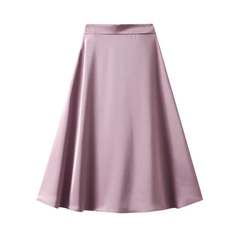 Casual Loose A-line Satin Silk Smooth High Waist A-line Maxi Skirt