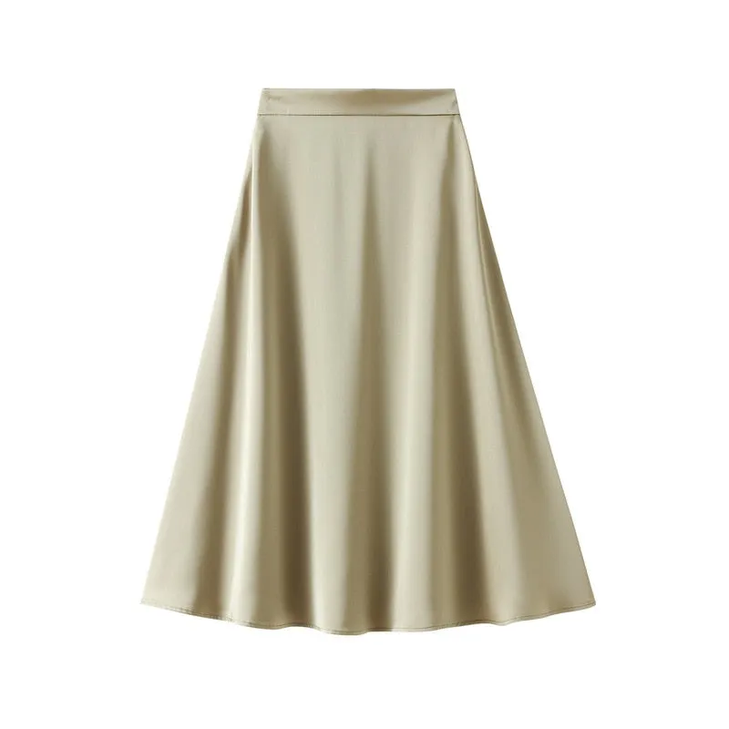 Casual Loose A-line Satin Silk Smooth High Waist A-line Maxi Skirt