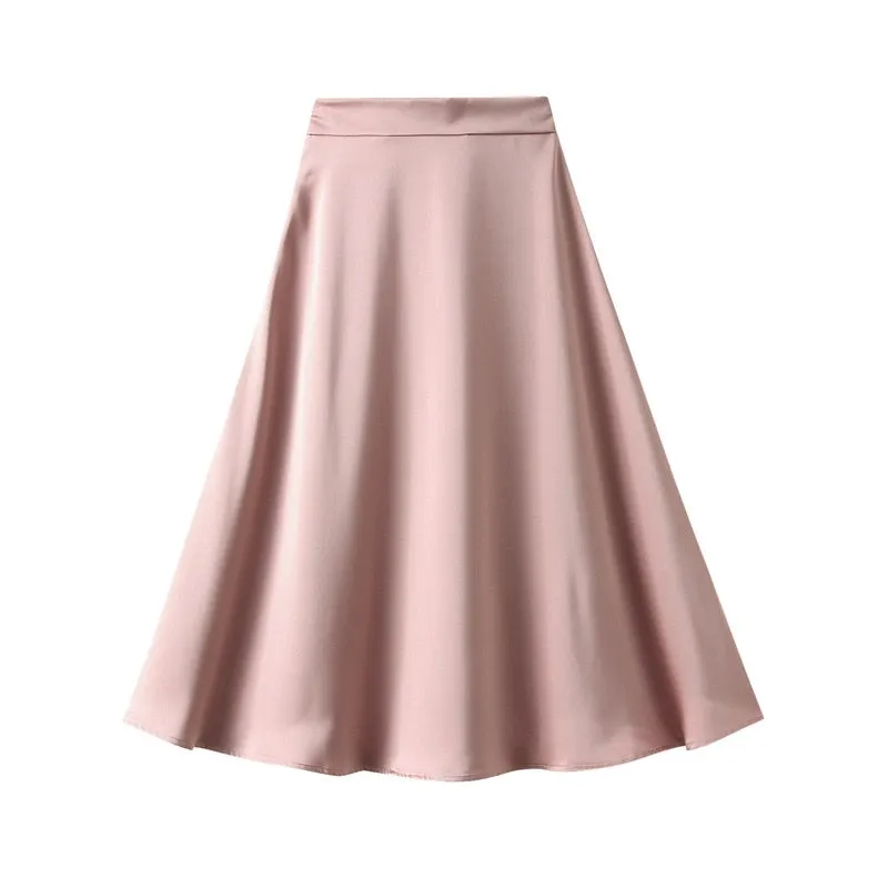 Casual Loose A-line Satin Silk Smooth High Waist A-line Maxi Skirt