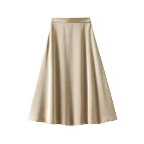 Casual Loose A-line Satin Silk Smooth High Waist A-line Maxi Skirt