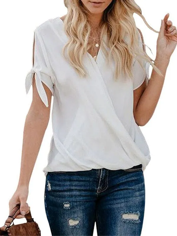 Casual Loose Draped Solid Wrap Top