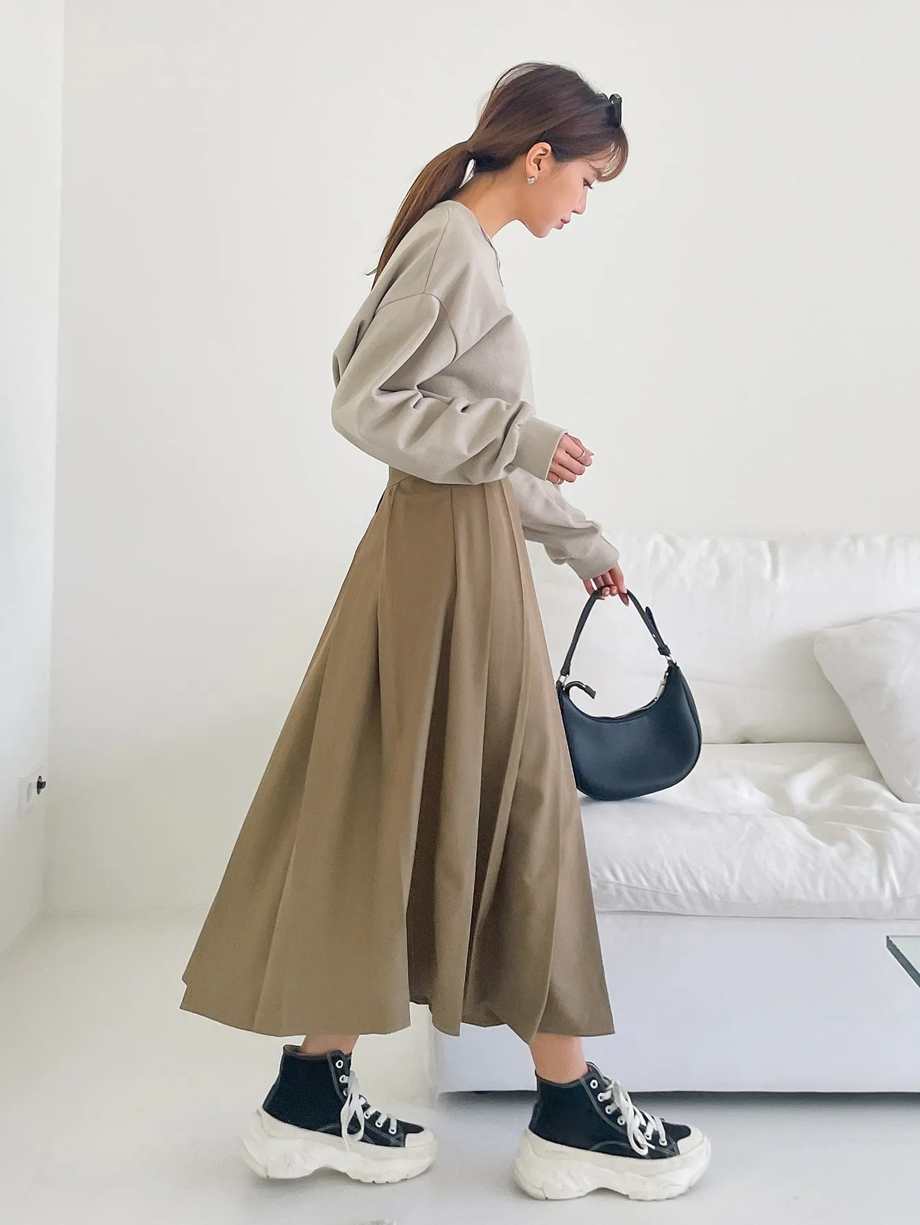 Casual Plain Natural Long Women Skirt