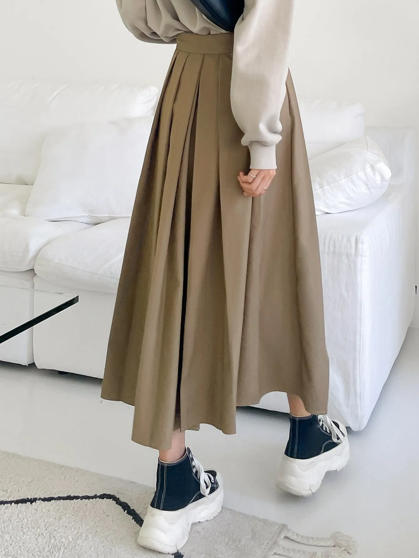 Casual Plain Natural Long Women Skirt