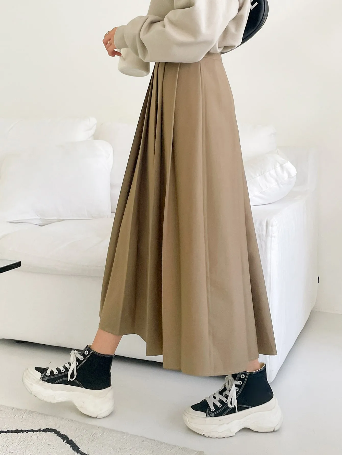 Casual Plain Natural Long Women Skirt