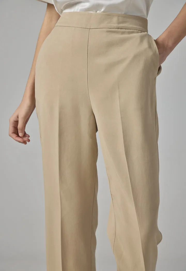 Choice Single Tone Straight Leg Trousers Beige