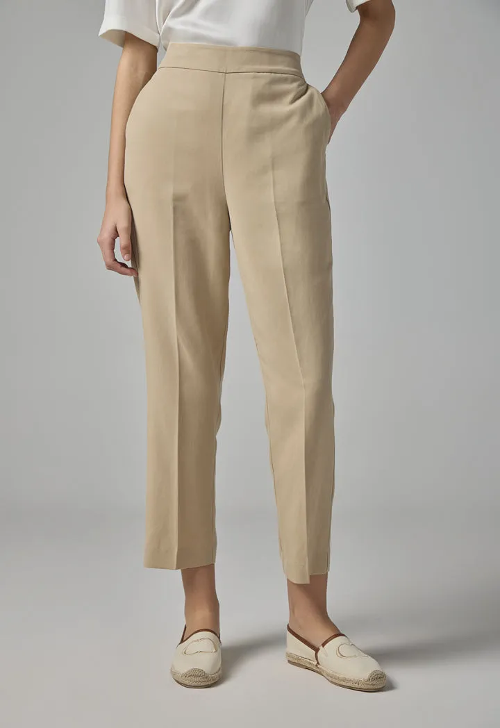 Choice Single Tone Straight Leg Trousers Beige