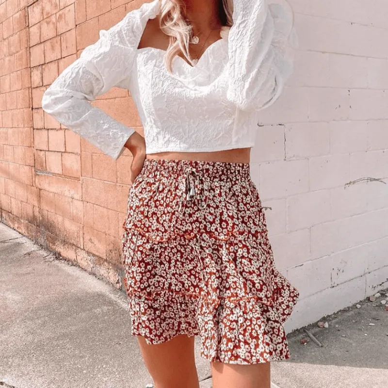 Cute Floral Flapper High Waist Skirts