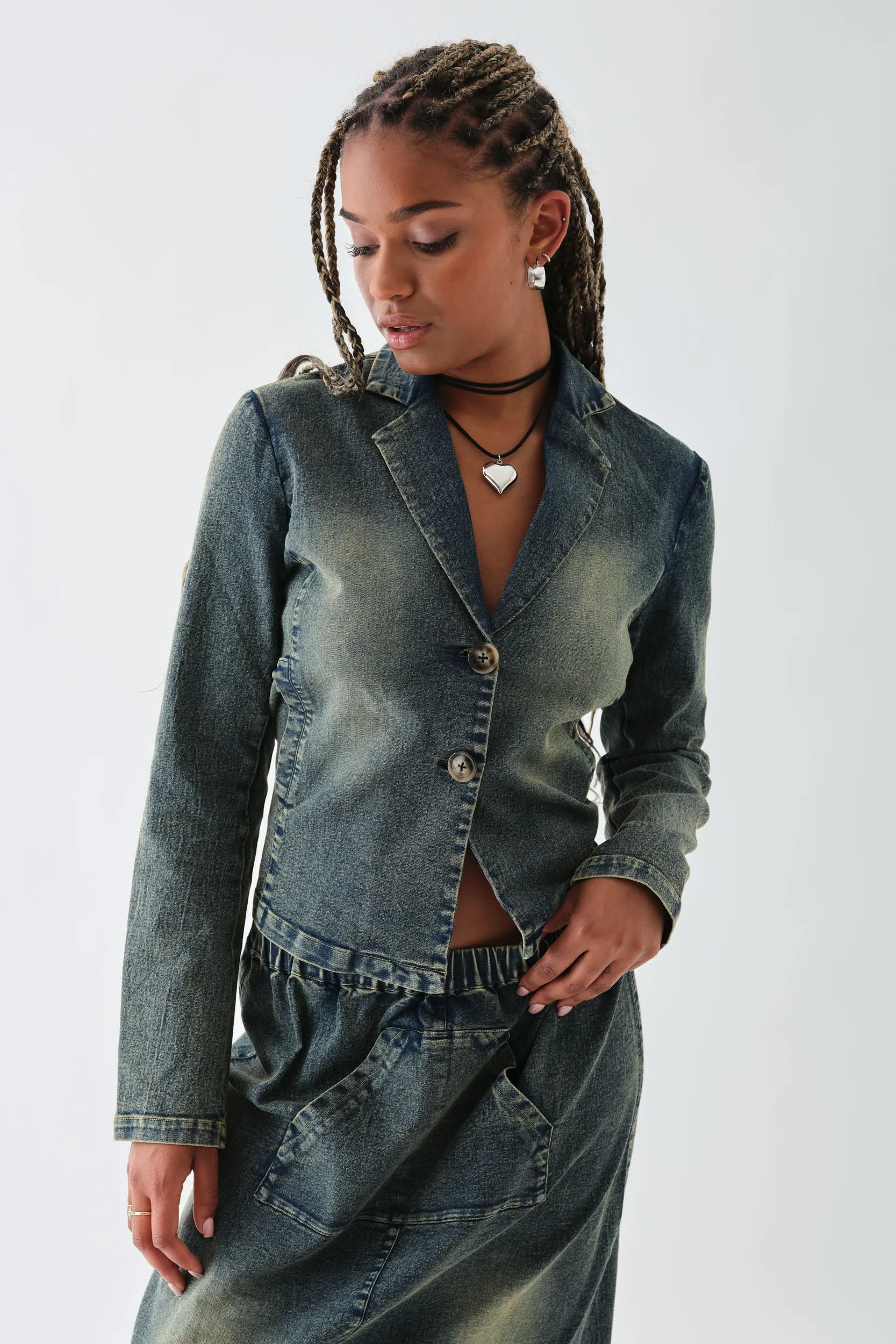 Daisy Street Washed Stretch Denim Blazer