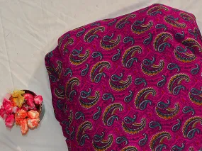 Dark Pink Paisley Digital Printed Premium Crepe Fabric