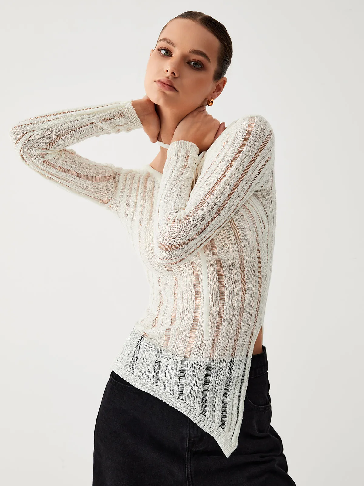 Effortless See Through Trendy Open Knit Top