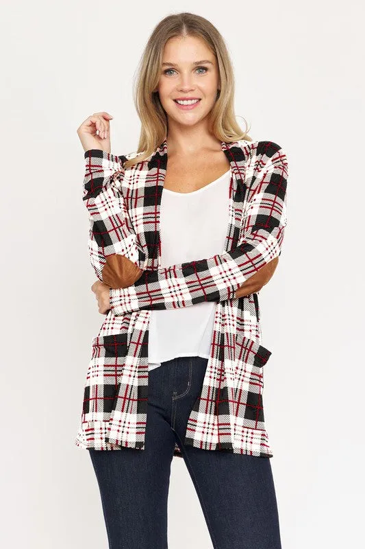 EG FASHION Plus-size Plaid Contrast Elbow Patch Cardigan