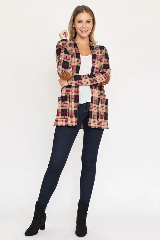 EG FASHION Plus-size Plaid Contrast Elbow Patch Cardigan