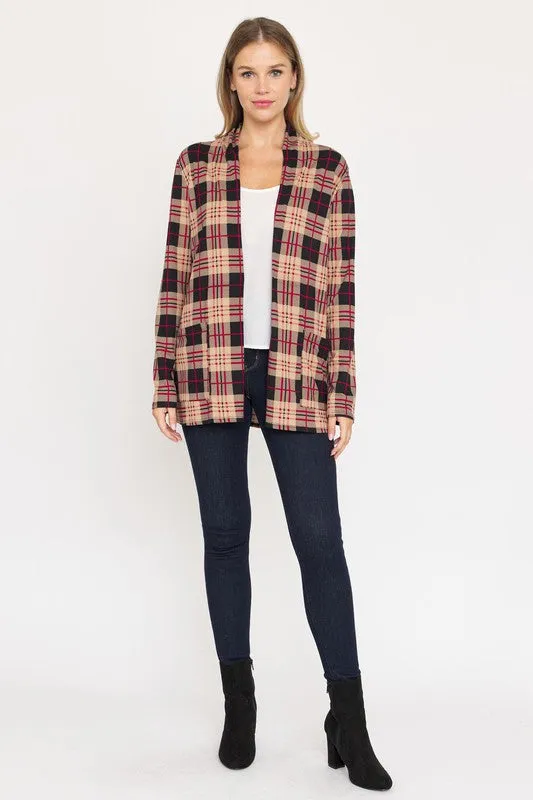 EG FASHION Plus-size Plaid Contrast Elbow Patch Cardigan