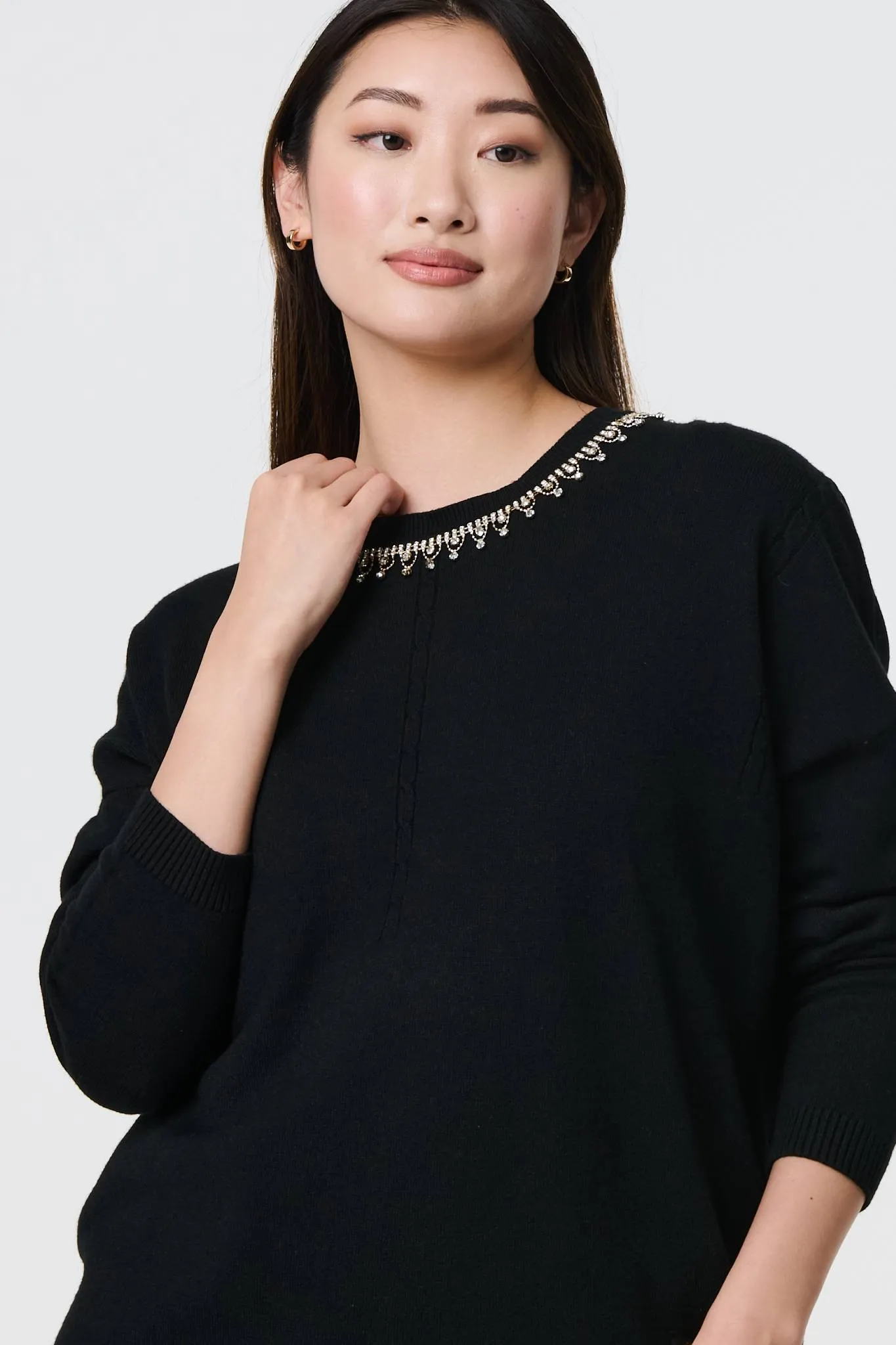 Embellished Neck Relaxed Jumper