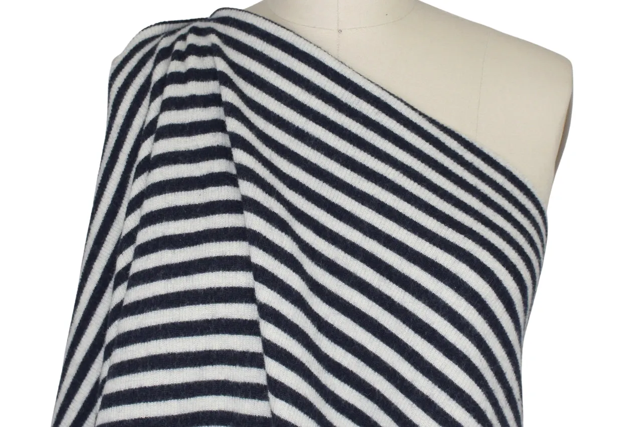 Extra Wide Italian Striped Wool Knit - Almost Black/White