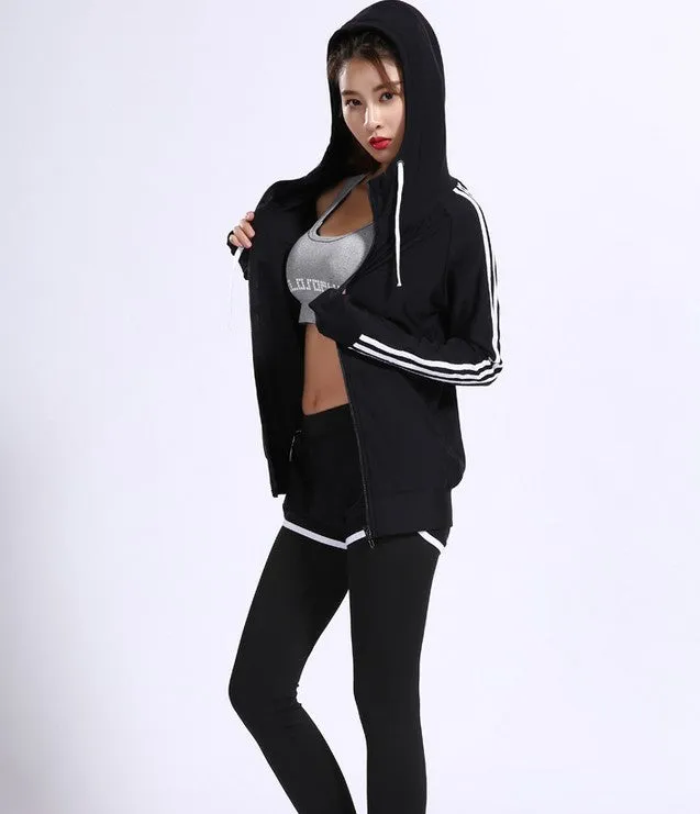 Fitness Trendy Women Quick Dry Breathable Dance Yoga Training Cardigan Zipper Hooded Activewear