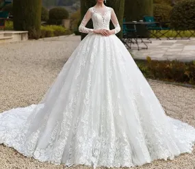 Floral Lace Cathedral Train Ball Wedding Gown All Sizes