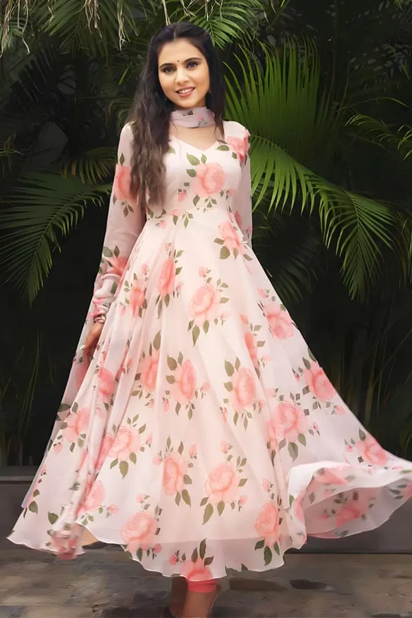 Floral Print Anarkali Gown For Raksha Bandhan 2023